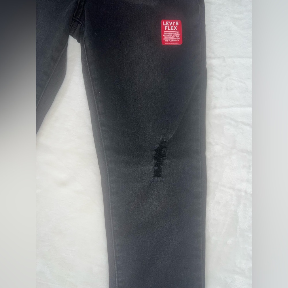 Levi’s Girls 720 High Rise Super Skinny Jeans Black Distressed Raw Hem Size 14 - Picture 8 of 9